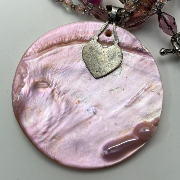 Pink Mother of Pearl Shell Pendant Multi-strand Necklace - Picture 12 of 12